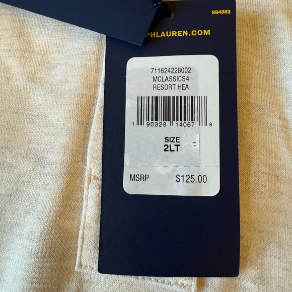 Ralph Lauren Polo Shirt Men's 2XL Tall Long Sleeve Heathered Cream Shirt - Picture 7 of 15